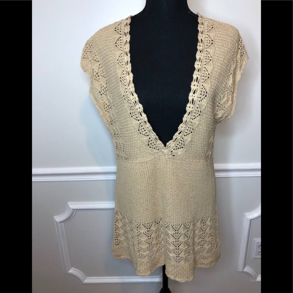 Bandolino crochet knit tunic short sleeve sweater